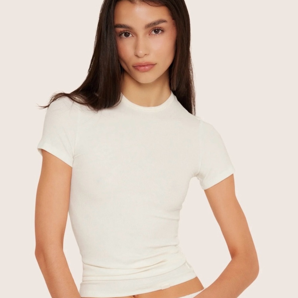 Set Active Ribbed Modal Girlfriend Slim Tee Off White Blanc Small